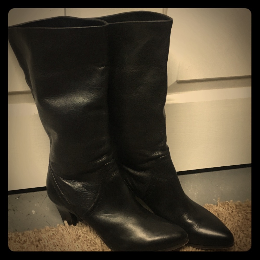 Frye black heel mid calf boot